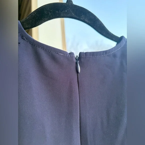 🆕 AQUA Navy Blue Flutter Sleeve Fit & Flare Dress XS Stretchy Short Sleeve Midi - Picture 10 of 15